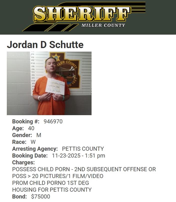 Jordan Daniel Schutte Mugshot and Info